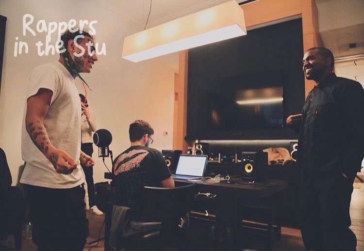 6ix9ine and Kanye West in a studio