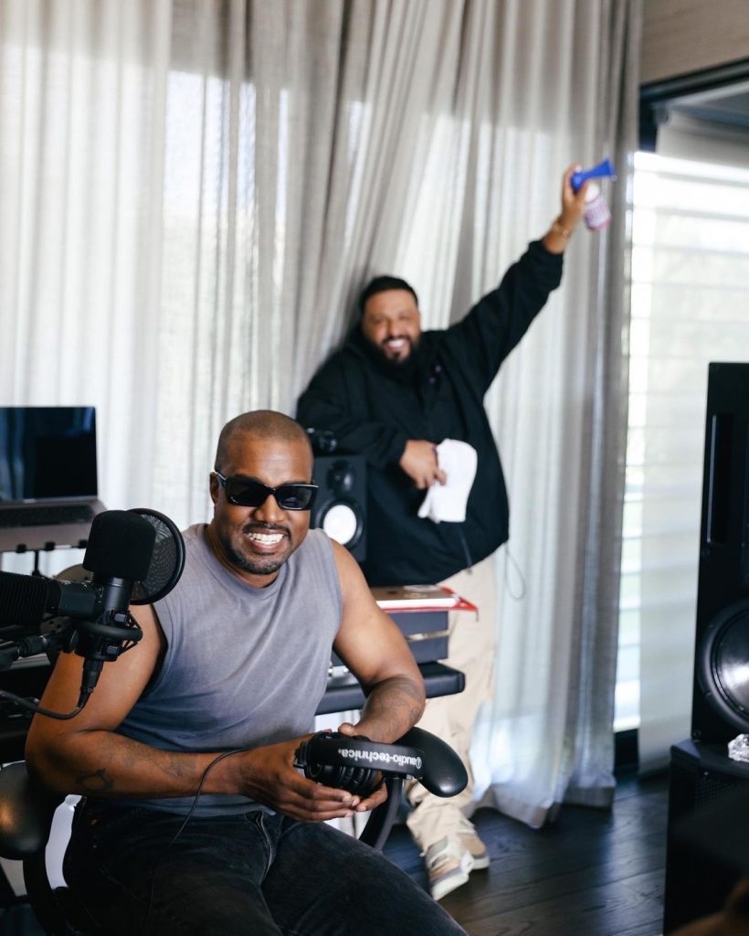 DJ Khaled and Kanye West in a studio